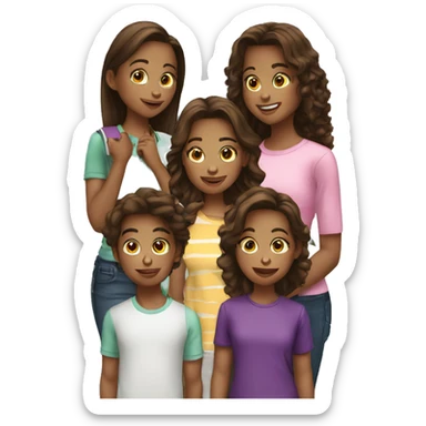 4 teenage cousins, each with a cell phone in their hand sticker