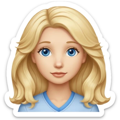 Long, straight, blonde hair, blue eyed woman.   Wavy, blonde goldendoodle sticker