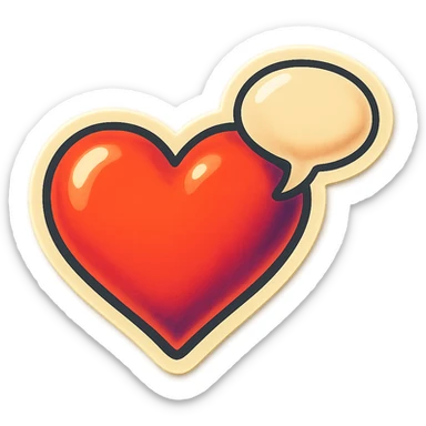 retro sticker style heart with a speech bubble, bold and playful sticker