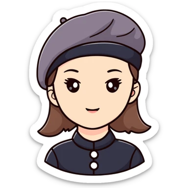 girl wearing a black beret sticker