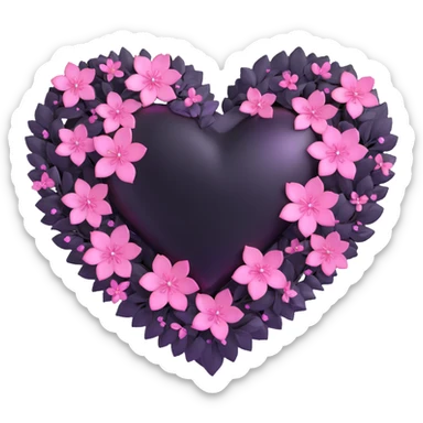 goth sakura heart, black heart with iridescent pink sakura petals, magical shimmer, no background sticker