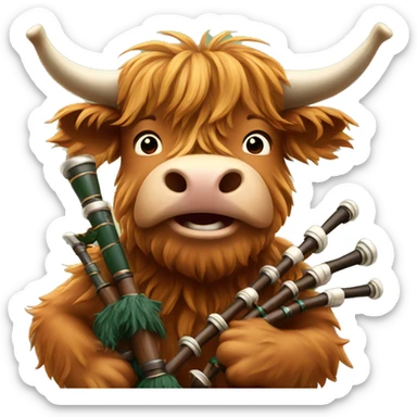 Highland cow playing bagpipes sticker