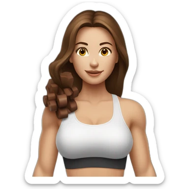 White beautiful fitness women with brown hair with dumbbells in their hands sticker