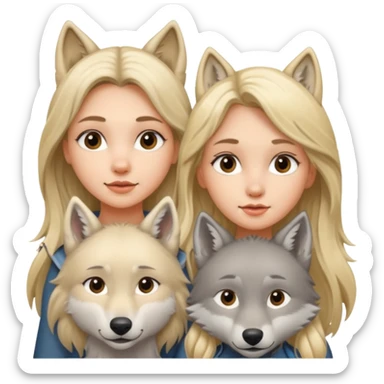 Garota loira fofa de cabelo comprido ao lado de um lobo sticker
