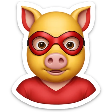 a pig hero with yellow mask and wearing shirt sticker
