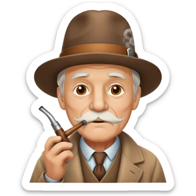 white old man with smoking pipe with hat sticker