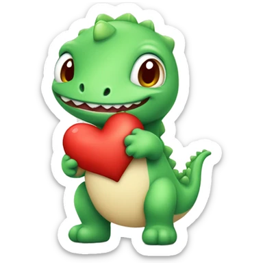 Cute baby green dinasour with red heart in his hand sticker