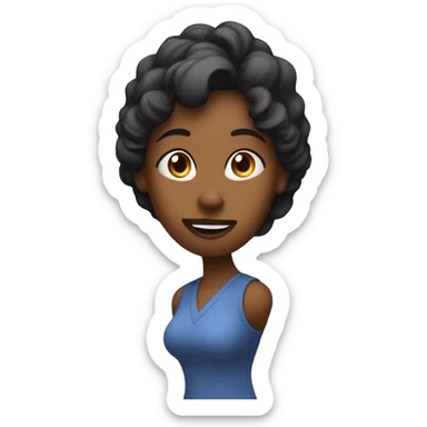 A woman tilting her head with a question mark above her sticker