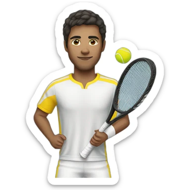 man, tennis player with racquet, with yellow skin and dark hair sticker