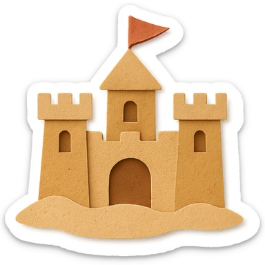 sand castle with layered paper effect on a white background in paper-craft style sticker