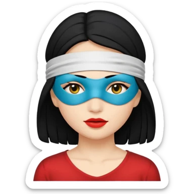 woman with black hair wearing blindfold sticker