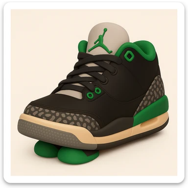 Create a sneaker character with no face, arms and legs, in a sitting pose, inspired by 3D emoji style. The style should reflect the look of Microsoft style 3D fluent emojis, focusing on the sneaker character's relaxed sitting pose. sticker