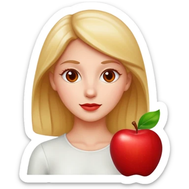 eva with an apple sticker