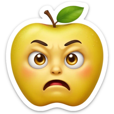 A Classic Apple emoji, yellow character. Extreme disgust/confusion. One eyebrow raised, one eyebrow lowered in anger. With a deep sneer on the mouth. sticker