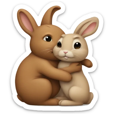 Beige bunny hugging brown bunny sticker