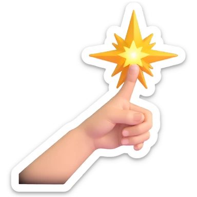 wizard hand pointing outward with a radiant star or light at the fingertip, no text sticker