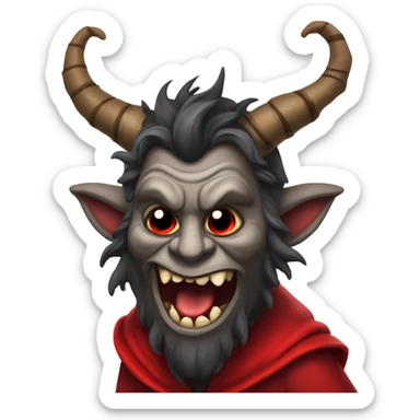 Krampus wearing a red robe sticking his tongue out sticker