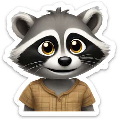Happy Racoon in a shirt stands, stares up, touches his face and thinks really hard about difficult question sticker