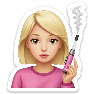 Blonde girl vaping a square pink disposable vape sticker