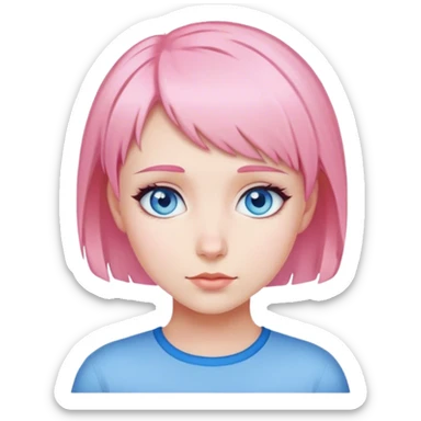 Chica con cabello corto rosa y ojos azules. sticker