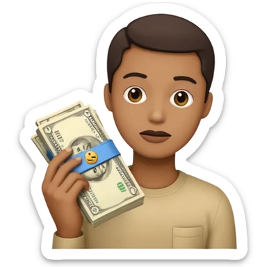 the shh emoji holding a big stack of dollars sticker