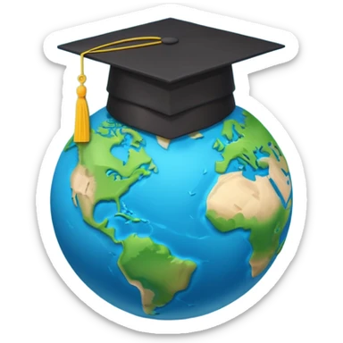 Planet Earth in a black graduation cap, minimalism, 3D, material design sticker