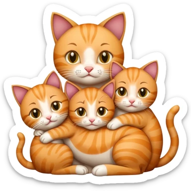 mama cat hugging her three kittens sticker