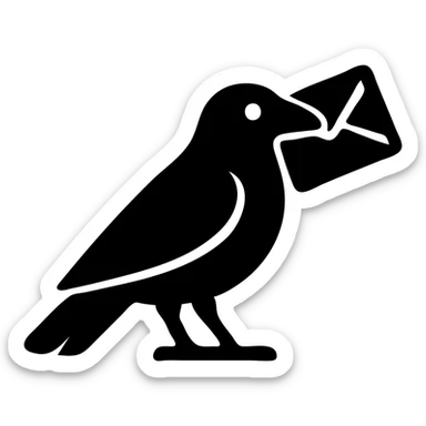 solid filled icon of a raven with a letter sticker