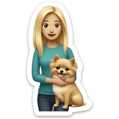 Blonde girl holding a pomeranian  sticker