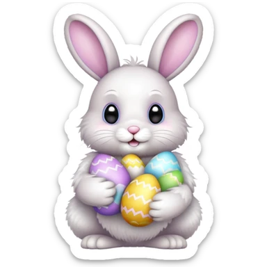 Easter bunny with colorful eggs sticker