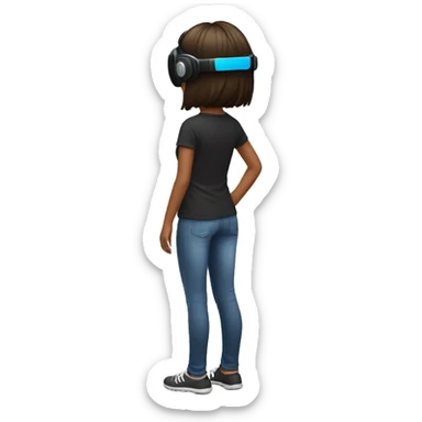 a girl playing VR facing the wall and showing her back sticker