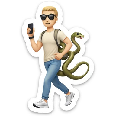 friendly anthropomorphised snake in jeans and a t-shirt, wearing dark sunglasses, jogging upright in standard pose sticker