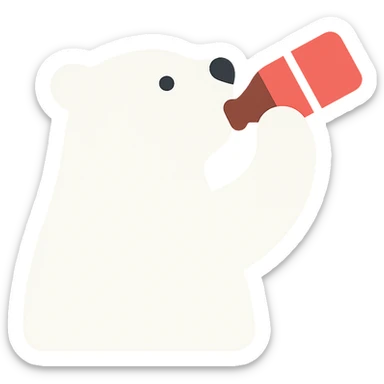 white polar bear drinking a bottle of Coke, color icon sticker