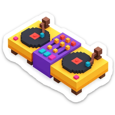 DJ turntables with glowing buttons and a retro vibe sticker