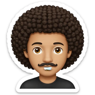 teen-boy, Afro curly dark brown hair, brown eyes, black shirt, thin trimmed mustache, not bushy or thick  sticker