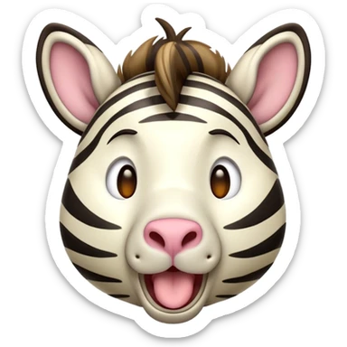 Cinematic Cute Yawning Zebra Portrait Emoji, Head tilted slightly with a dramatic, wide-open yawn, showcasing a soft, downy striped Fur with gently drooping ears and round eyes barely open in drowsy contentment, Simplified yet irresistibly adorable features, highly detailed, glowing with a soft, cozy glow, high shine, relaxed yet expressive, stylized with a touch of savannah charm, bright and endearing, soft glowing outline, capturing the essence of a sleepy yet affectionate zebra, so drowsy it feels like it could stretch out of the screen and curl up for a nap! sticker