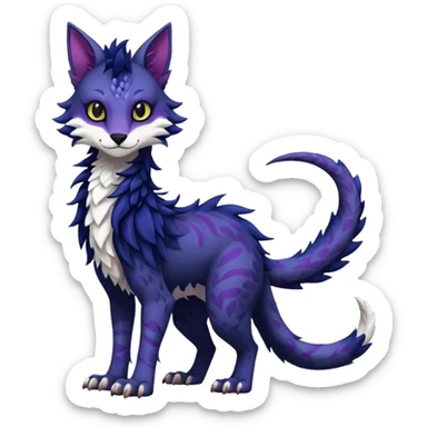 Kawaii dark edgy fantasy feline-vernid-sergal-fursona animal creature with a tufted tail full body with intricate markings  sticker