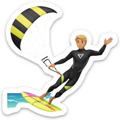 Kiter man con neopreno negro largo en el mar con una cometa kite surf de 18 metros,haciendo kite surf y el truco downloop sticker