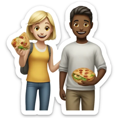 happy boy and girl enjoying food sticker