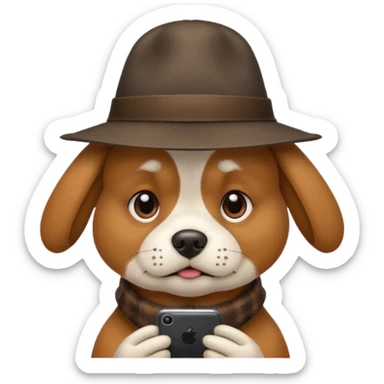 dog with a hat who is sad at his mobile phone sticker