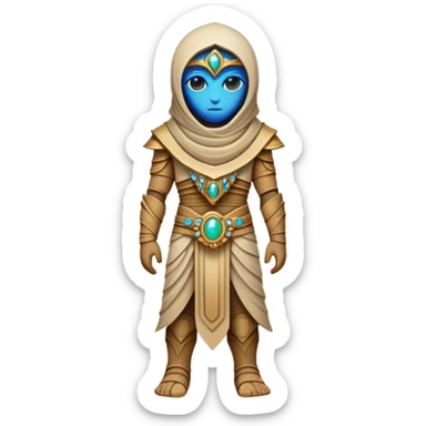 A guardian made of interlocking dunes that forms temporary bodies from compressed sand, adorned with gemstone eyes that change color to warn of approaching sandstorms or oasis locations. full body sticker
