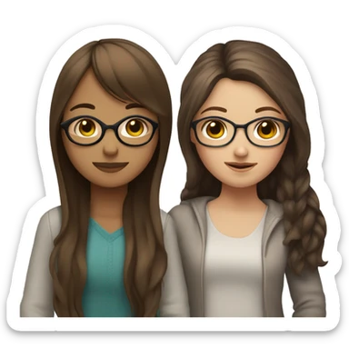 white girl with glasses and  long straight brown hair and bangs that’s hugging brown girl with long curly dark brown hair with no glasses sticker