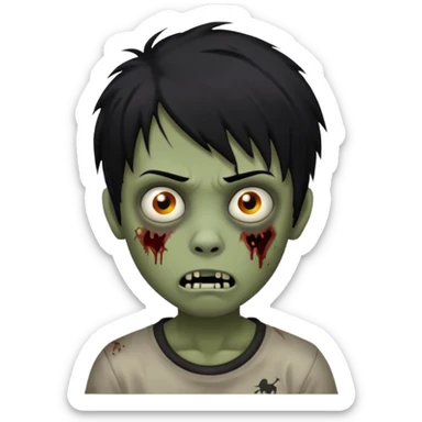 Boy, zombie, black hair, medium long, emo, shaggy, dark, spooky, creepy expression sticker