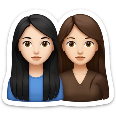 Dos mujeres juntas que una sea de color trigueña y de color blanca, cabello largo negro sea la de piel blanca y la de piel trigueña tenga color de cabello castaño sticker