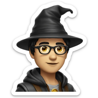 young overpowered magic shiny wizard skin tone 3 with black hair and glasses with hat sticker