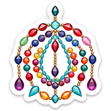 Create a harmonious and well-composed icon that represents the hobby of beadwork. The design should feature colorful beads, thread, and a beading needle or tool in a balanced arrangement. The elements should flow naturally, reflecting the creativity and precision of the craft. Ensure the composition is clean and aesthetically pleasing, with vibrant yet balanced colors. The background should be transparent. sticker