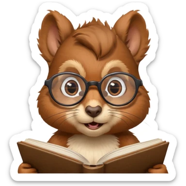 a squirrel with glasses reading a book, with raised eyebrows and a surprised thoughtful look sticker