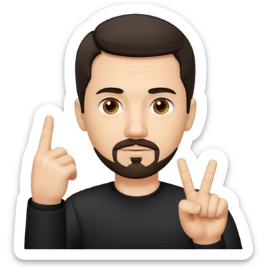 White man with short dark hair and goatee and neutral expression with middle finger.  sticker