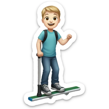 Down syndrome boy on a pogo stick sticker