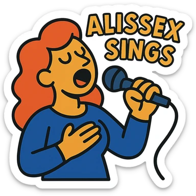 vibrant toon style illustration of a singer with the text 'Alissex sings' sticker